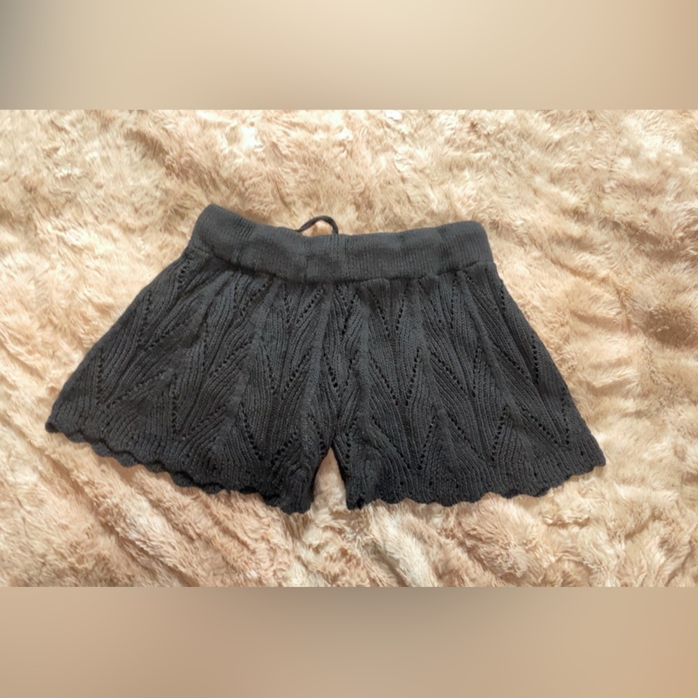 Black Knit Shorts with Drawstring - Picture 2 of 3